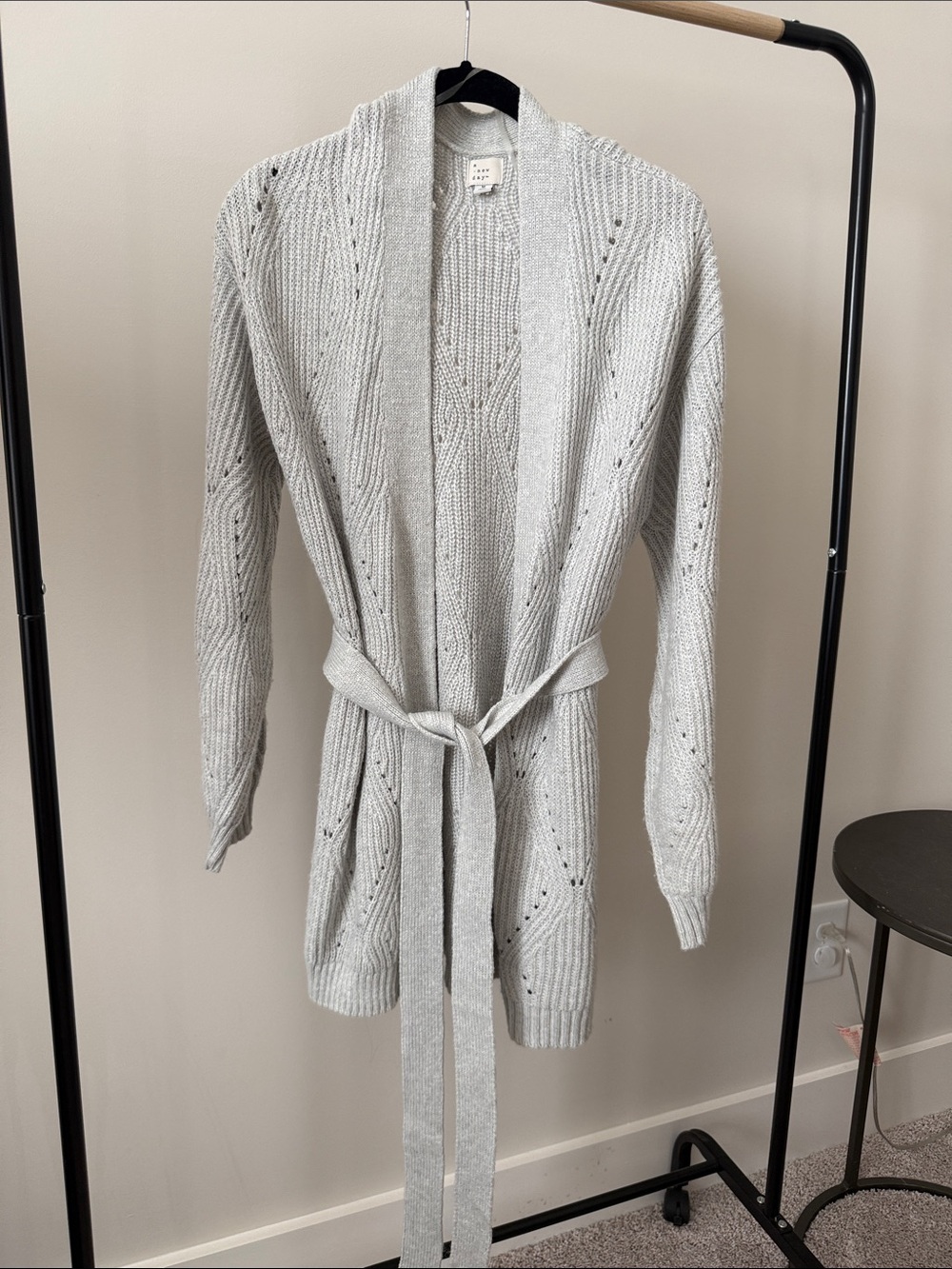 a new day Light Gray Open-Front Belted Knit Cardigan